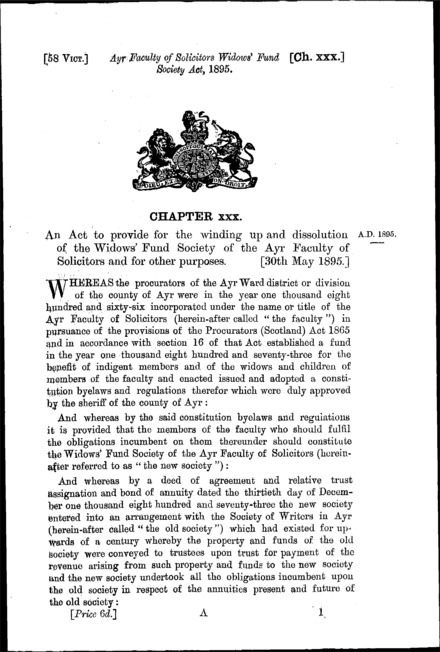 Ayr Faculty of Solicitors Widows' Fund Society Act 1895