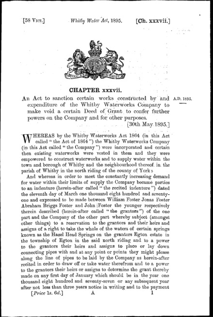 Whitby Water Act 1895