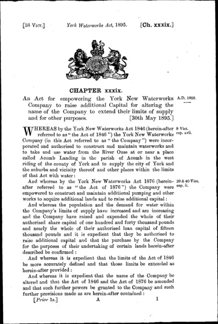 York Waterworks Act 1895