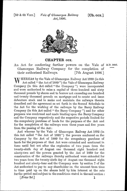 Vale of Glamorgan Railway Act 1896