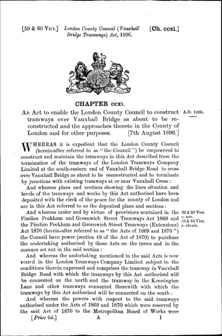 London County Council (Vauxhall Bridge Tramways) Act 1896