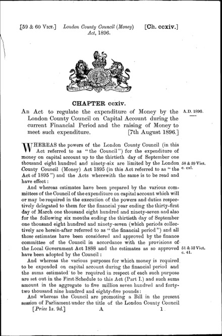 London County Council (Money) Act 1896