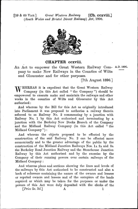 Great Western Railway (South Wales and Bristol Direct Railway) Act 1896