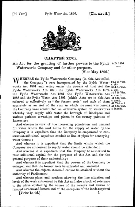 Fylde Water Act 1896