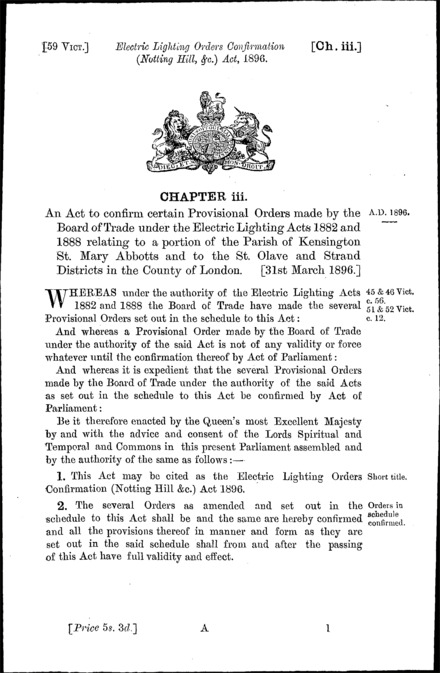 Electric Lighting Orders Confirmation (Notting Hill, &c.) Act 1896