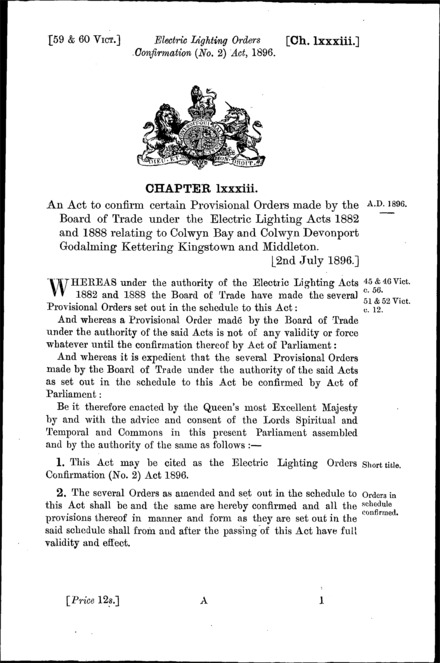 Electric Lighting Orders Confirmation (No. 2) Act 1896