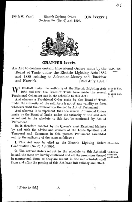 Electric Lighting Orders Confirmation (No. 6) Act 1896