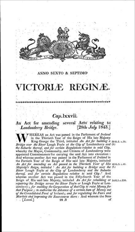 Londonderry Bridge Act 1843