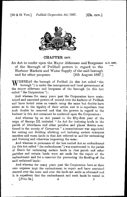 Pwllheli Corporation Act 1897