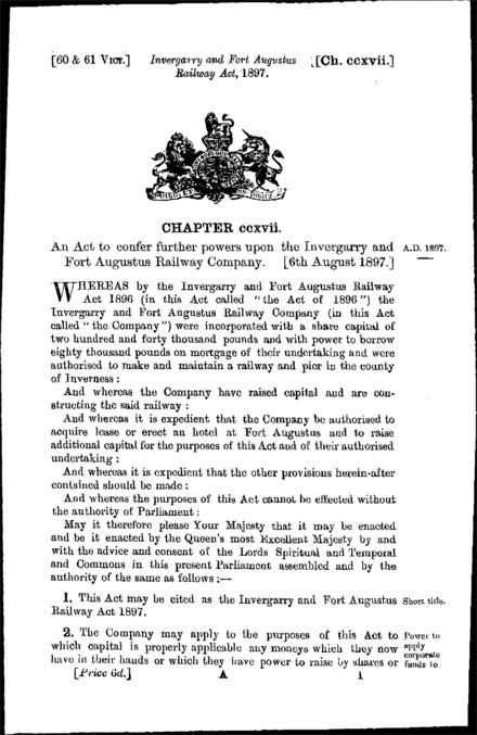 Invergarry and Fort Augustus Railway Act 1897