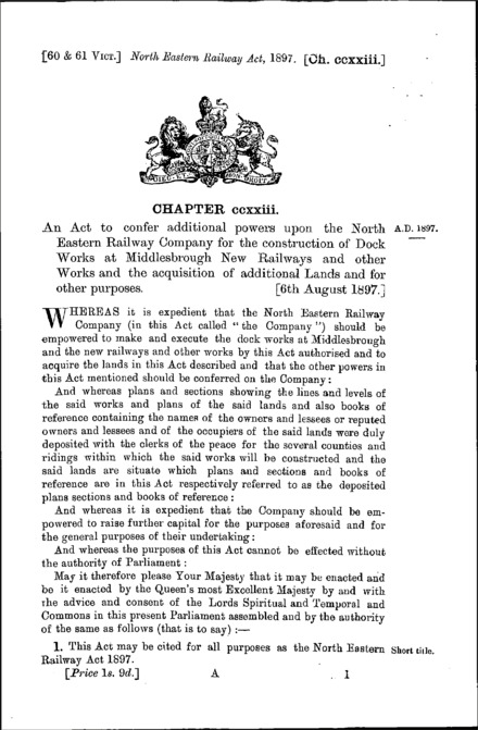 North Eastern Railway Act 1897