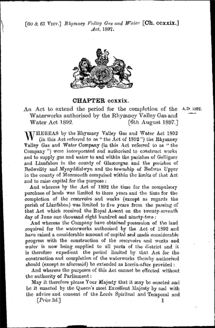 Rhymney Valley Gas and Water Act 1897