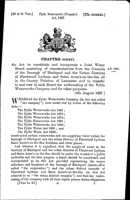Fylde Waterworks (Transfer) Act 1897