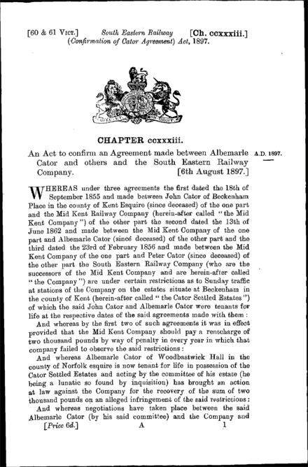 South Eastern Railway (Confirmation of Cator Agreement) Act 1897