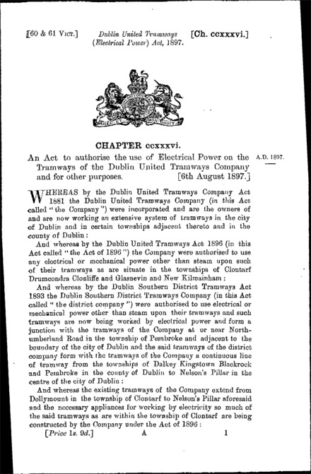 Dublin United Tramways (Electrical Power) Act 1897