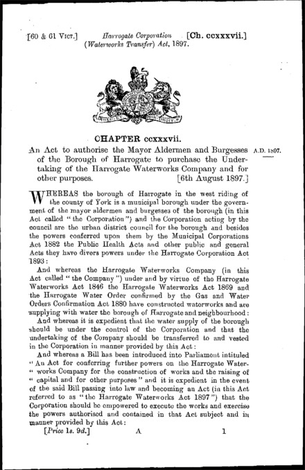 Harrogate Corporation (Waterworks Transfer) Act 1897
