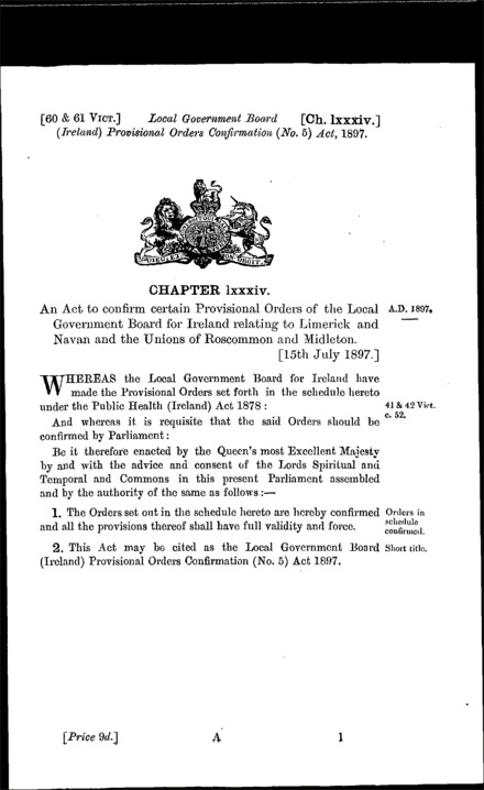 Local Government Board (Ireland) Provisional Orders Confirmation (No. 5) Act 1897