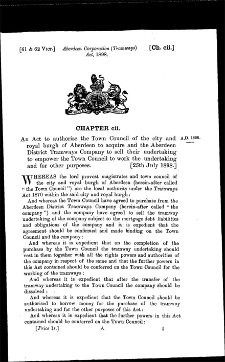 Aberdeen Corporation (Tramways) Act 1898