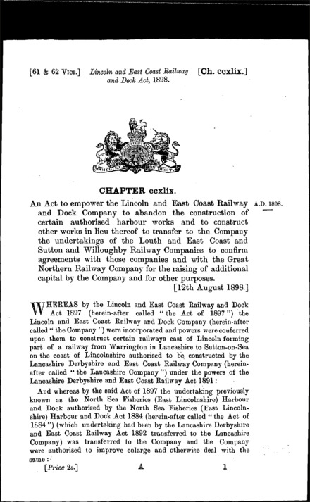 Lincoln and East Coast Railway and Dock Act 1898