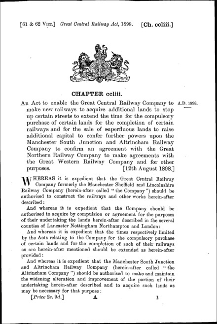 Great Central Railway Act 1898