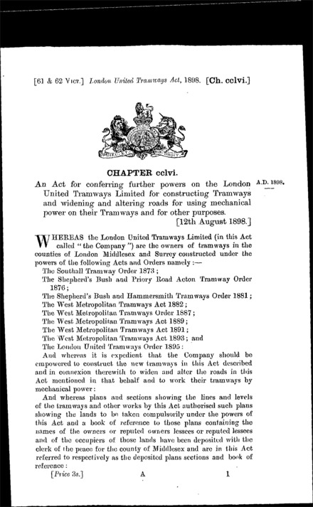London United Tramways Act 1898