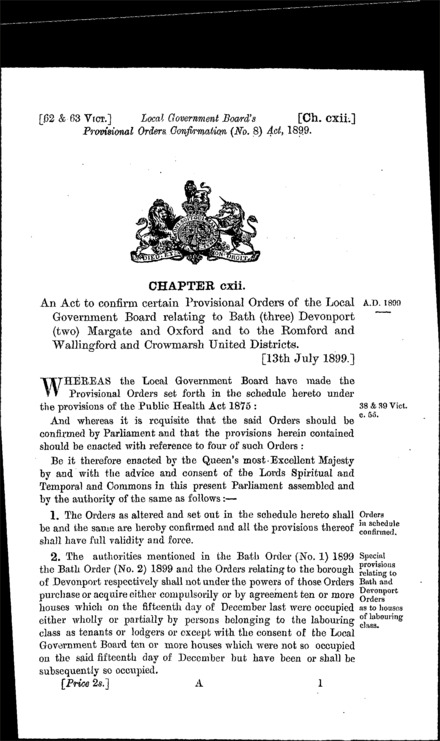 Local Government Board's Provisional Orders Confirmation (No. 8) Act 1899