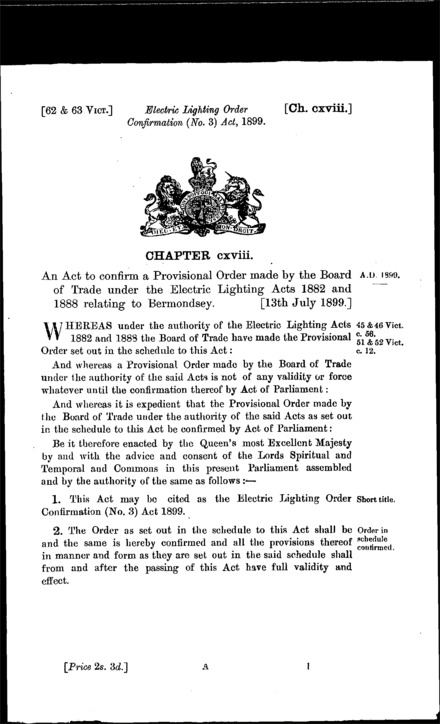 Electric Lighting Order Confirmation (No. 3) Act 1899
