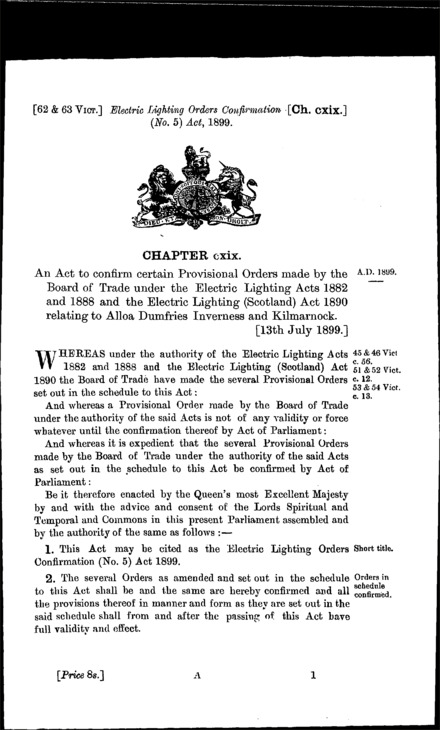 Electric Lighting Orders Confirmation (No. 5) Act 1899