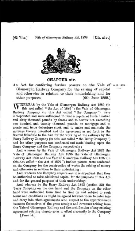 Vale of Glamorgan Railway Act 1899