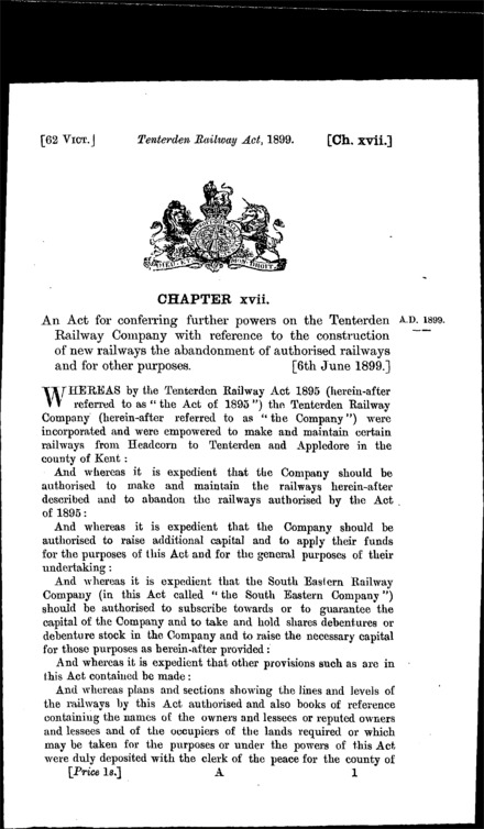 Tenterden Railway Act 1899