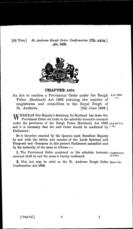 St. Andrews Burgh Order Confirmation Act 1899