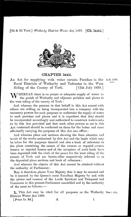 Wetherby District Water Act 1899