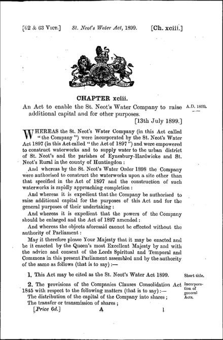 St. Neot's Water Act 1899