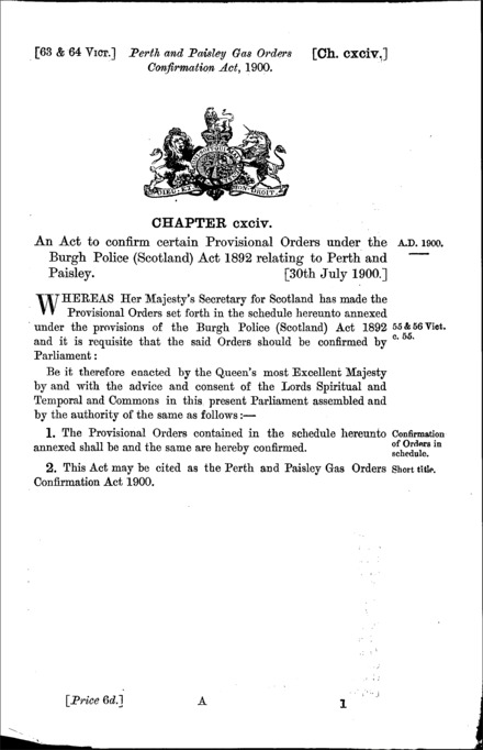 Perth and Paisley Gas Orders Confirmation Act 1900