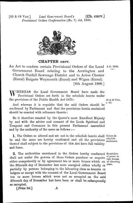 Local Government Board's Provisional Orders Confirmation (No. 7) Act 1900