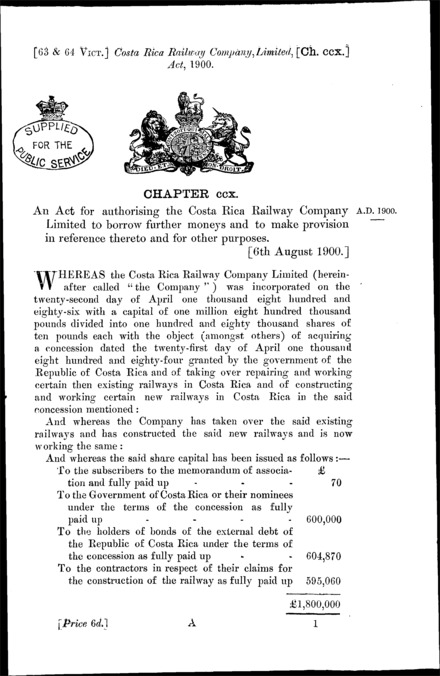 Costa Rica Railway Company Act 1900