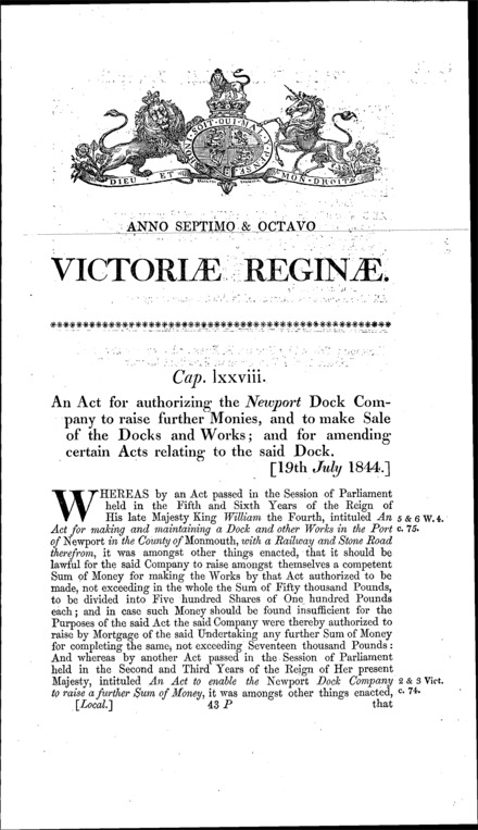 Newport Dock Company Act 1844