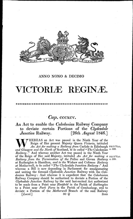 Caledonian Railway (Clydesdale Junction Railway Deviations) Act 1846