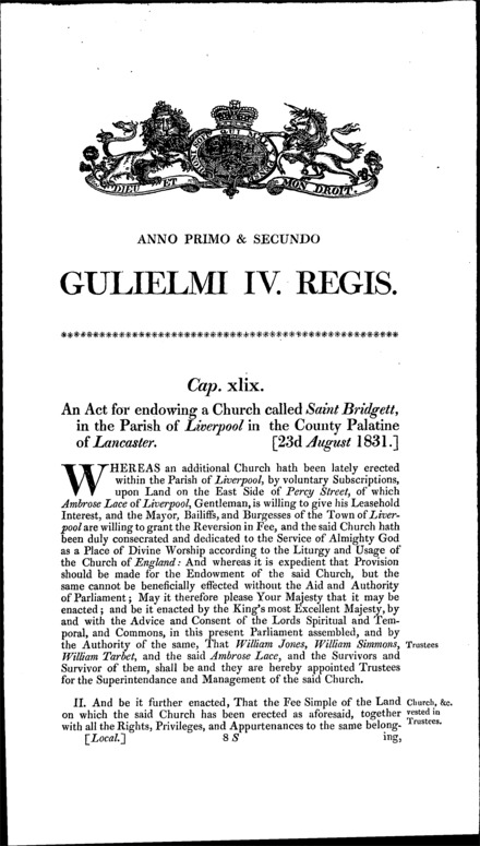 St. Bridgett's Church (Liverpool) Act 1831