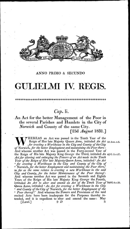 Norwich Poor Relief Act 1831