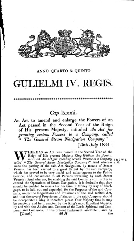 General Steam Navigation Company Act 1834