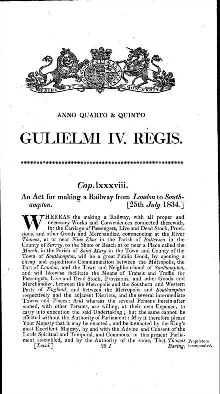 London and South Western Railway Act 1834