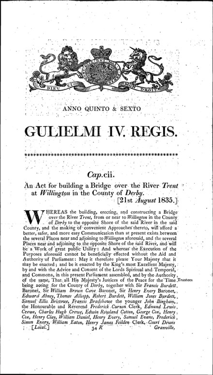 Willington Trent Bridge Act 1835