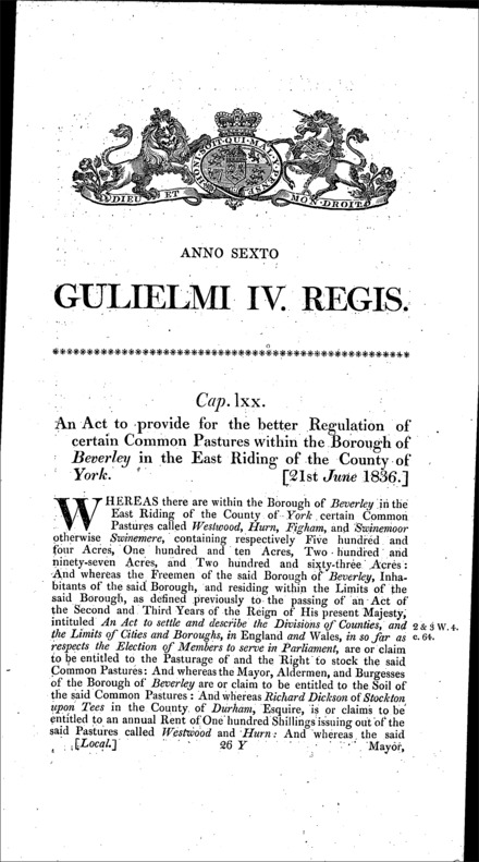 Beverley Commons Act 1836