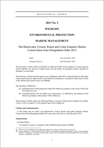 The Blackwater, Crouch, Roach and Colne Estuaries Marine Conservation Zone Designation Order 2013
