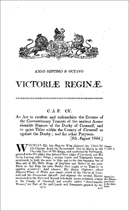 Duchy of Cornwall (No. 2) Act 1844