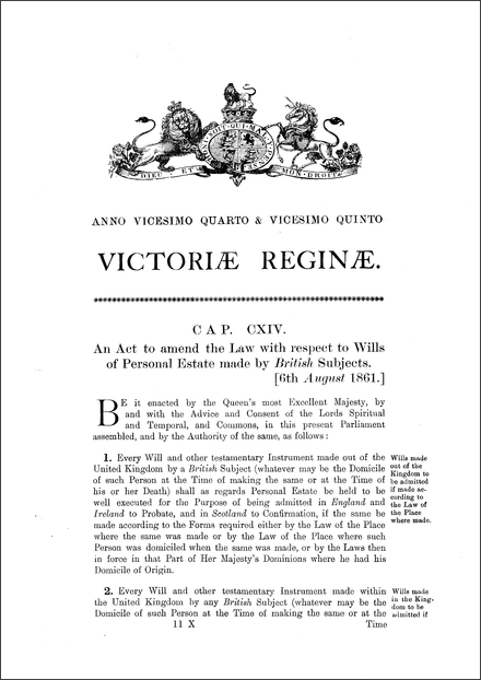 Wills of Personalty by British Subjects Act 1861