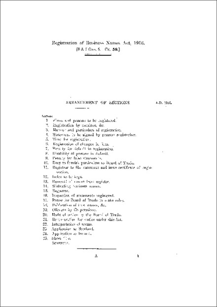 Registration of Business Names Act 1916