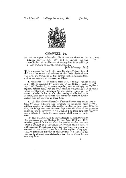 Military Service Act 1918