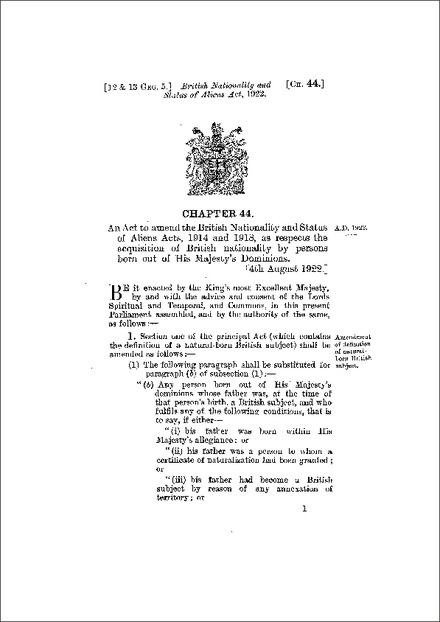 British Nationality and Status of Aliens Act 1922